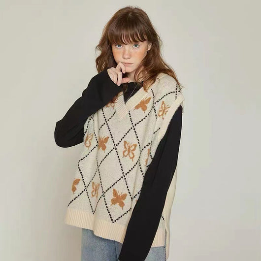 Chaleco Tejido Mujer con Diseño de Mariposa Japonés - Image 2
