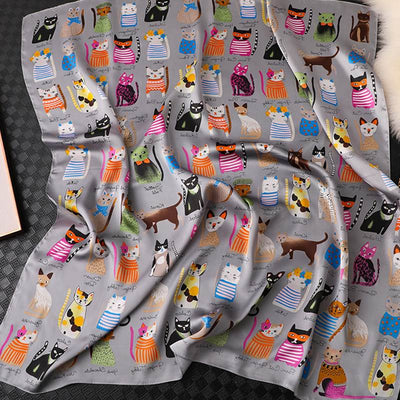 Pañuelo de Seda Estampado Gatos Cuadrado Grande Profesional para Mujer - Image 3