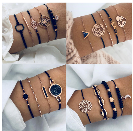 Pulsera de 4 Piezas con Cuentas Huecas de Flor en Cadena