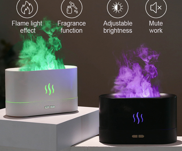 Difusor de Aroma con Luz de Llama y Humidificador de Niebla para Aromaterapia