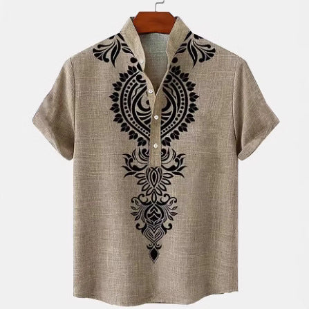 Camisa Hombre Lino Manga Corta Impresión Digital 3D