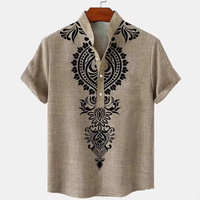 Camisa Hombre Lino Manga Corta Impresión Digital 3D