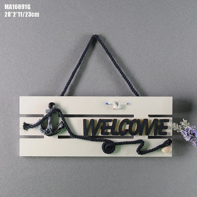 Placa de Bienvenida Mediterránea con Ancla Marina y Timón - Decoración Náutica de Madera - Image 4