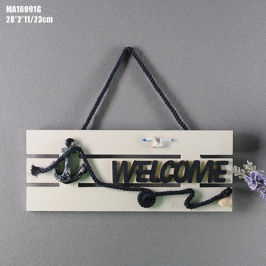 Placa de Bienvenida Mediterránea con Ancla Marina y Timón - Decoración Náutica de Madera - Image 4