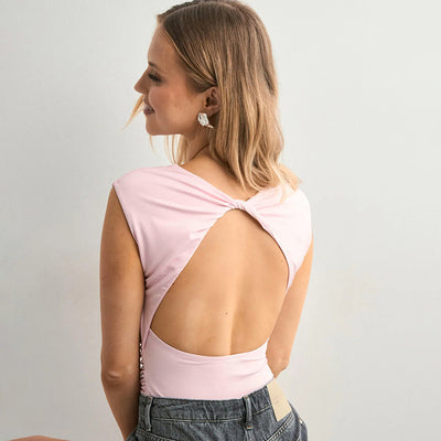 Blusa Ajustada Escote Bardot sin Espalda en Colores Lisos - Image 8