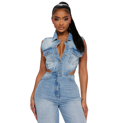Jumpsuit Denim Elástico Slim Fit Cintura Alta Mujer - Image 24