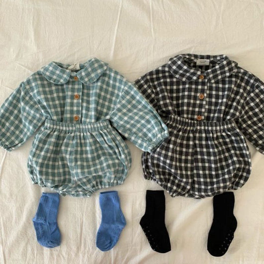 Mameluco Infantil Estilo Occidental a Cuadros con Mangas Largas - Image 2