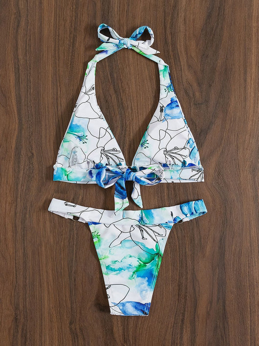 Bikini Estampado Floral con Cordones y Abertura Lateral - Image 9