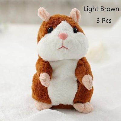 Brown and white plush talking hamster toy with pink nose and ears, standing upright on a white surface. - Image 13