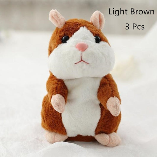 Brown and white plush talking hamster toy with pink nose and ears, standing upright on a white surface. - Image 13