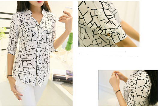 Blusa de Gasa a Rayas con Diseño de Siete Mangas - Estilo Coreano para Mujer