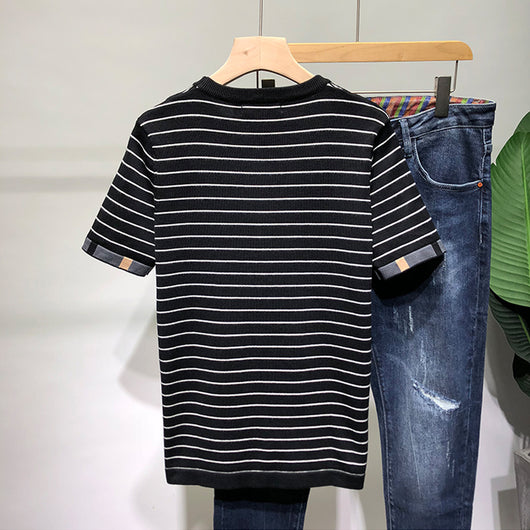 Suéter Ajustado a Rayas con Manga Corta - Diseño Moderno y Versátil - Image 5