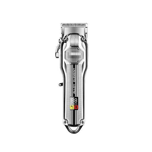 Silver electric hair clipper with LED display, six colorful guide combs, USB charging cable, cleaning brush, and oil. - Image 5