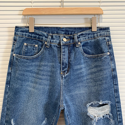 Pantalones Cropped Cintura Media con Rotos Desgarrados - Versátil y Moderno - Image 3