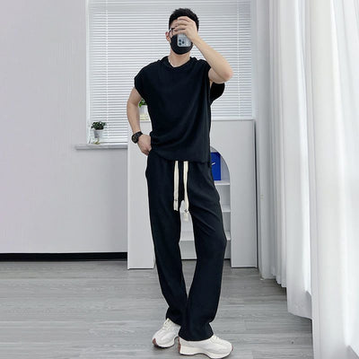 Traje Casual de Seda Helada para Hombre - Pantalón Corto y Playera de Manga Corta - Image 4