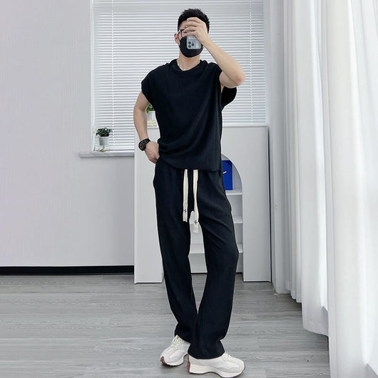 Traje Casual de Seda Helada para Hombre - Pantalón Corto y Playera de Manga Corta - Image 4