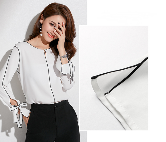 Blusa Elegante Coreana de Manga Larga con Detalles de Cuentas y Contraste de Color - Image 8