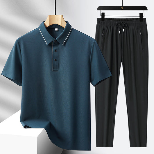 Conjunto Deportivo Polo y Pantalón Ice Silk sin Costuras - Lujo Ligero - Image 7