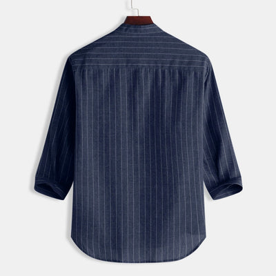 Camisa de Lino a Rayas con Manga Tres Cuartos para Hombre - Image 3