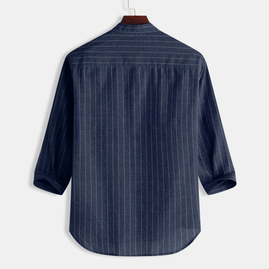Camisa de Lino a Rayas con Manga Tres Cuartos para Hombre - Image 3
