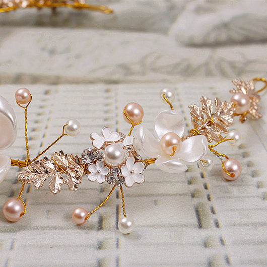 Diadema de Cerámica Perla con Detalles Dorados - Image 3