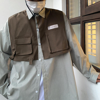 Camisa de Trabajo Manga Larga con Efecto Dos Piezas a Rayas - Image 3