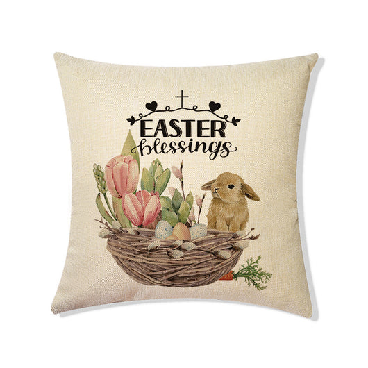 Funda de Cojín Decorativa Pascua - Canasta Flores y Conejito para Sofá y Auto - Image 21