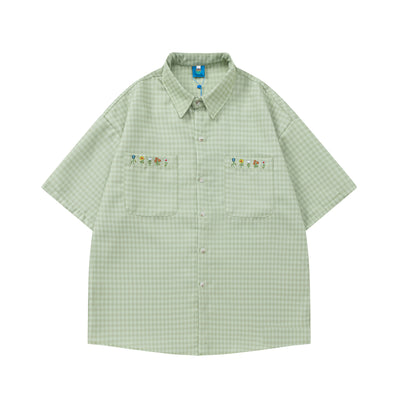 Camisa a Cuadros Bordada Suelta para Parejas - Diseño Versátil - Image 4