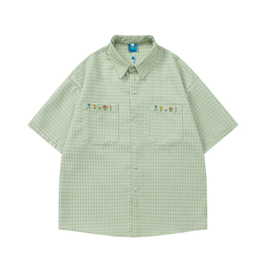 Camisa a Cuadros Bordada Suelta para Parejas - Diseño Versátil - Image 4