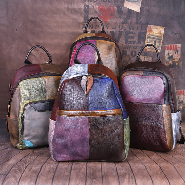Bolso de Cuero Genuino con Doble Bandolera y Contraste de Tonos