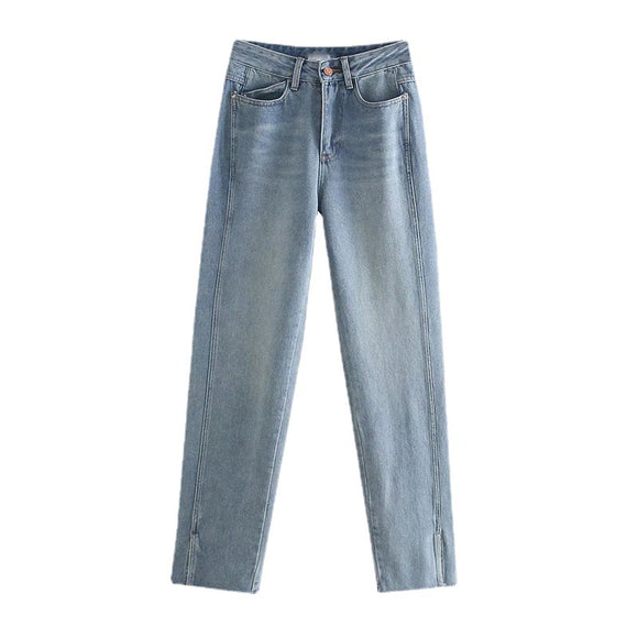 High-Waisted Slim Jeans with Ankle Slit