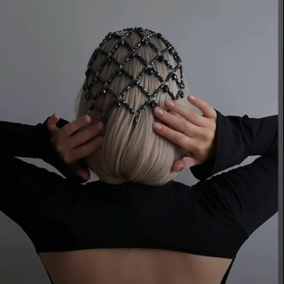 Diadema de Malla Negra Perla Estilo Retro para Trabajo Intenso - Image 6