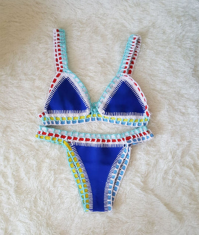 Bikini Tejido a Mano Multicolor - Traje de Baño Crochet Elástico para Mujer - Image 7