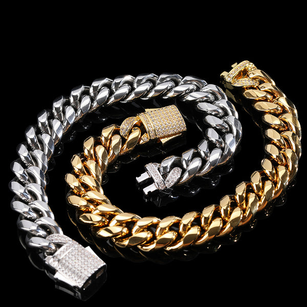 Pulsera Cubana de Acero Titanio con Cierre Miami Resistente