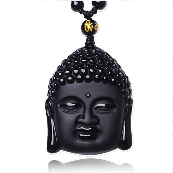 Colgante Cabeza de Buda en Obsidiana con Cristales - Collar de Pareja