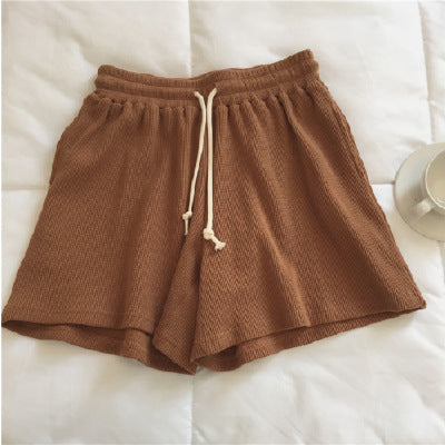 Shorts de Cintura Alta Tipo Waffle Algodón para Mujer - Pierna Ancha Estilo A-line - Image 3