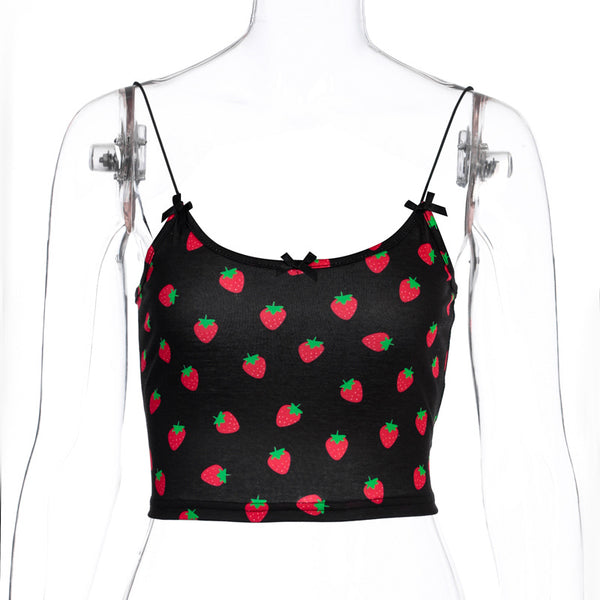 Top Tubo Estampado Fresa con Moño Hip-Hop para Mujer