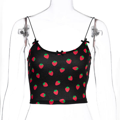 Top Tubo Estampado Fresa con Moño Hip-Hop para Mujer - Image 2