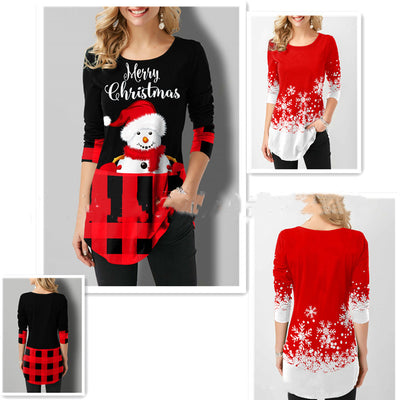 Camiseta Navideña Estampado Muñeco de Nieve Cuello Redondo Manga Larga - Image 8