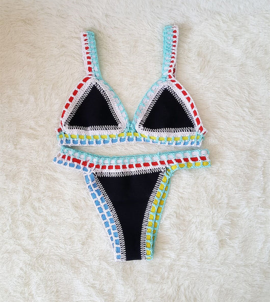 Bikini Tejido a Mano Multicolor - Traje de Baño Crochet Elástico para Mujer - Image 4