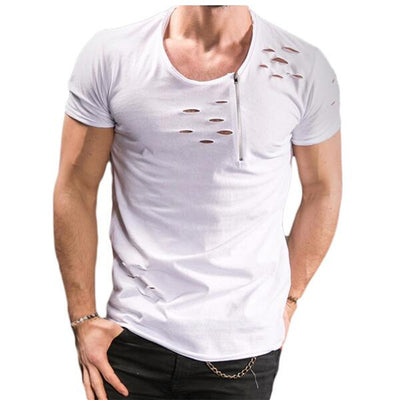 Camiseta Hombre Manga Corta con Cierre y Detalles Rotos - Image 10