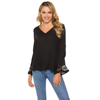 Blusa Chifón Escote V con Detalles de Encaje y Costuras en Contraste - Image 4
