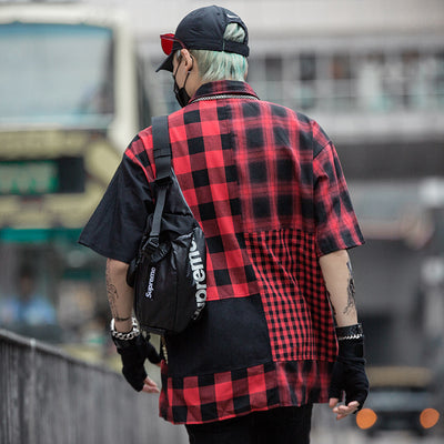Camisa Retro Hip Hop a Cuadros con Parches de Calle - Image 3