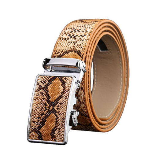Cinturón de Cuero de Serpiente con Hebilla Automática para Hombre