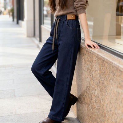 Pantalones Vaqueros Rectos de Cintura Alta con Forro Polar y Pierna Ancha - Image 4
