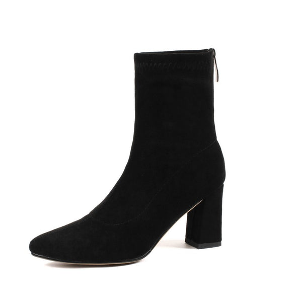 Botas Martin de Tacón Alto para Mujer - Caña Media Puntiaguda con Tacón Grueso