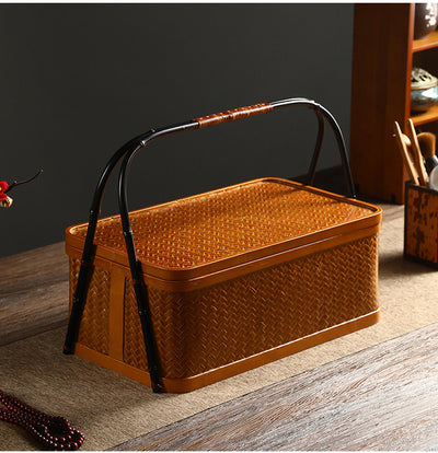 Contenedor Hermético de Bambú Rectangular Doble Capa con Tapa - Caja Portátil para Alimentos y Té - Image 26