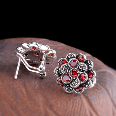 Aretes de Plata 925 Flor con Zircón Rojo para Mujer - Image 9