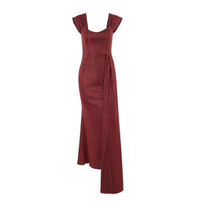 Vestido Largo Ajustado Brillante con Escote en V - Image 5