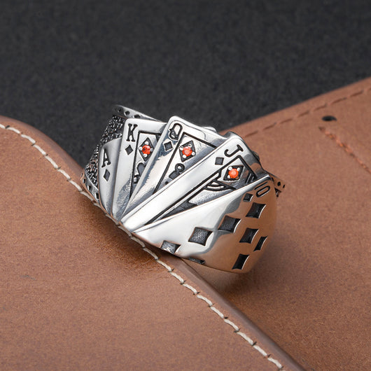 Anillo de Plata Esterlina Tonghuashun Poker Retro para Hombre - Image 9